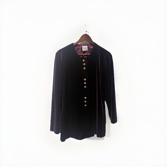 Vintage R & M Richards Deep Purple Velvet Top Size 10‎ Gold Buttons Whimsygoth - Picture 1 of 8